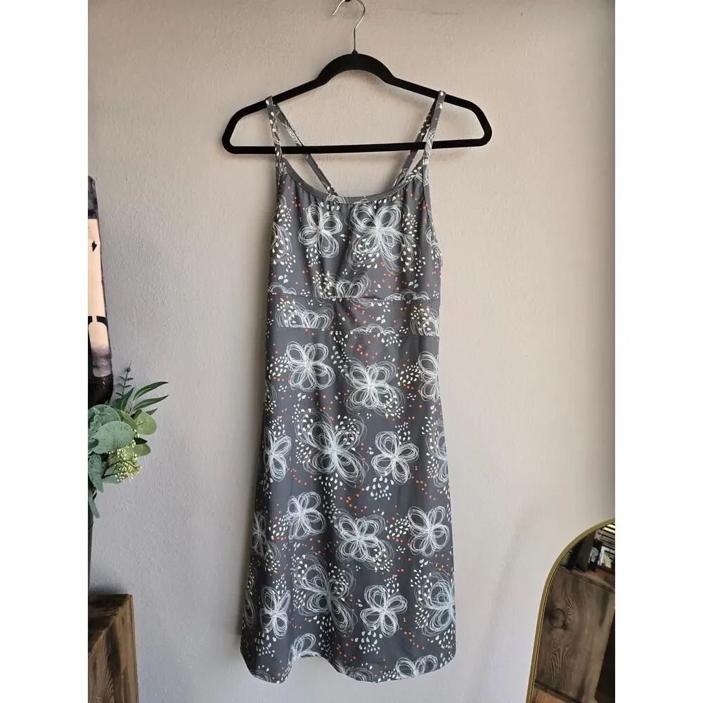 Malika Gray Floral Abstract Sun Dress Strappy Athleisure Mini Dress Medium‎